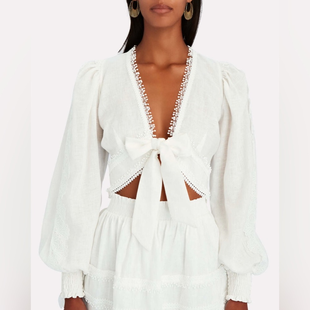 NWOT Revolve Waimari Chloe Top White Bow Tie Crop Blouse linen size small